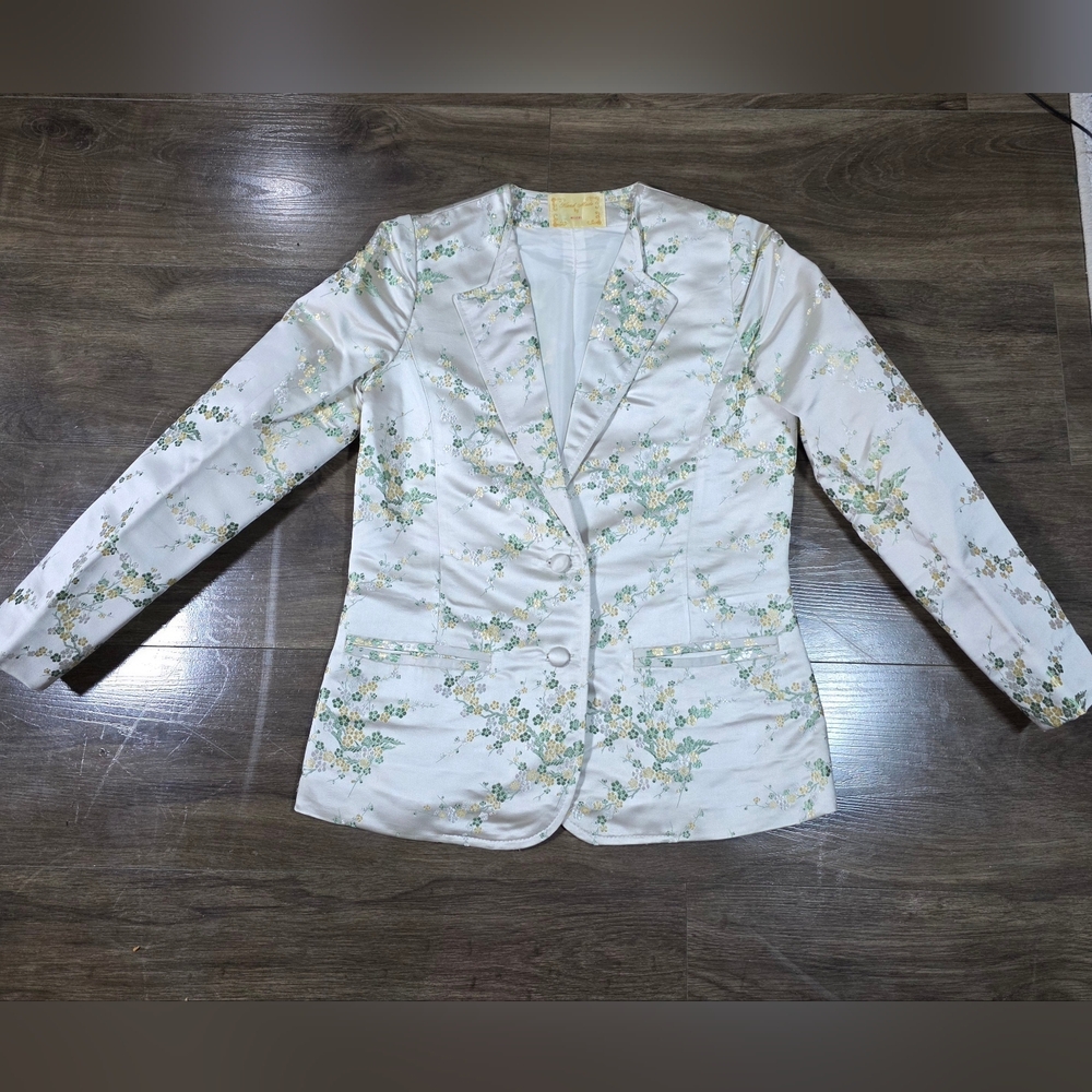 VTG Handmade Brocade Floral Blazer Jacket Cottagecore Wedding Formal Womens S/M